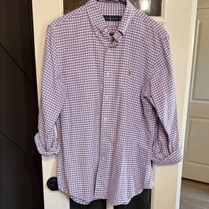 RALPH LAUREN Classic 100% Cotton Purple Gingham Check Button-Down Collar Shirt M